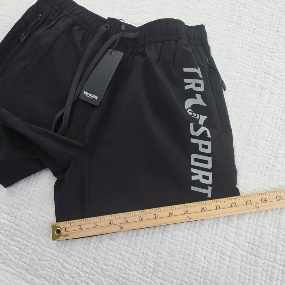 True Religion Running Shorts Men's S Jet‎ Black NEW Elastic Waist Drawstring NWT